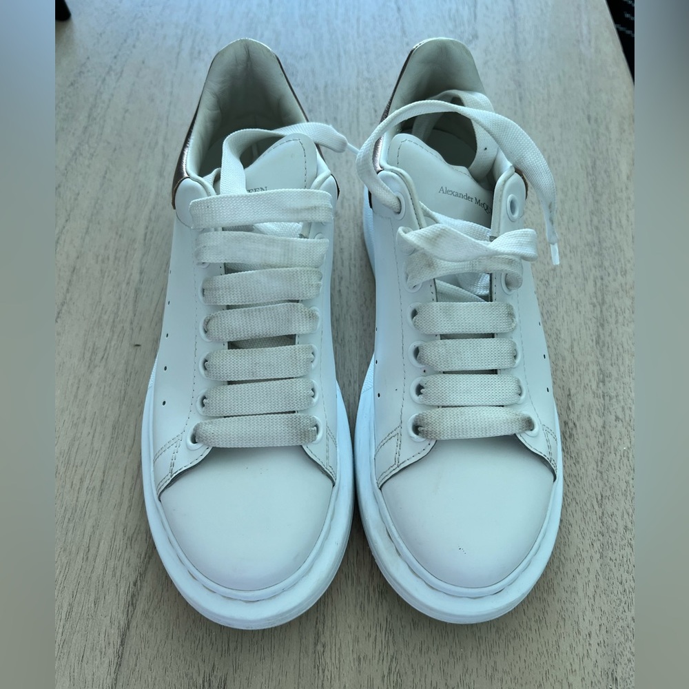 Alexander McQueen oversized sneaker size 8 white and rose gold